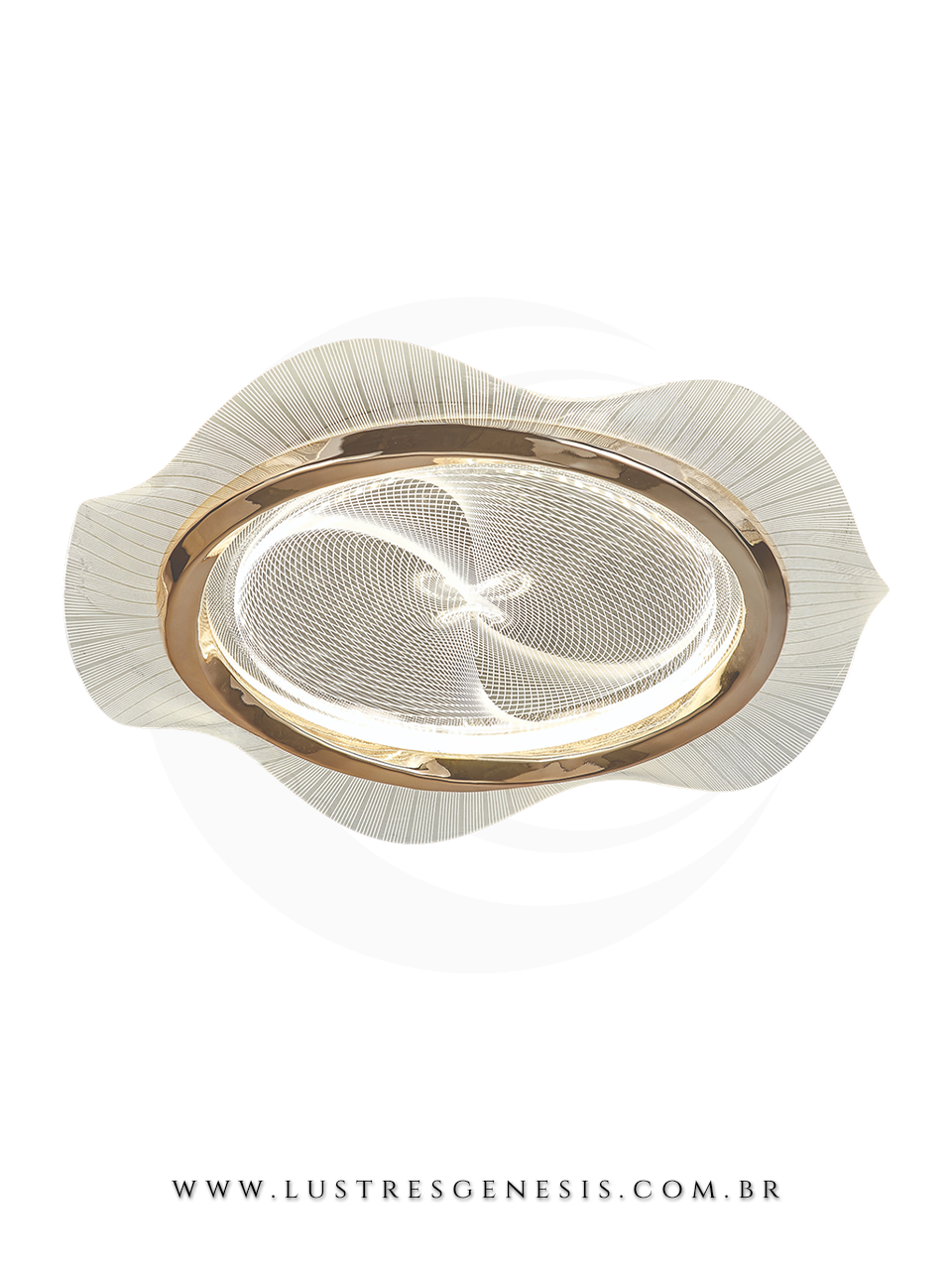 Plafon LED Moderno Metal Dourado e Acrilico DCX02338 Ø50cm 60W Bivolt, Sala de Jantar, Quartos, Cozinha, Sala de Esta